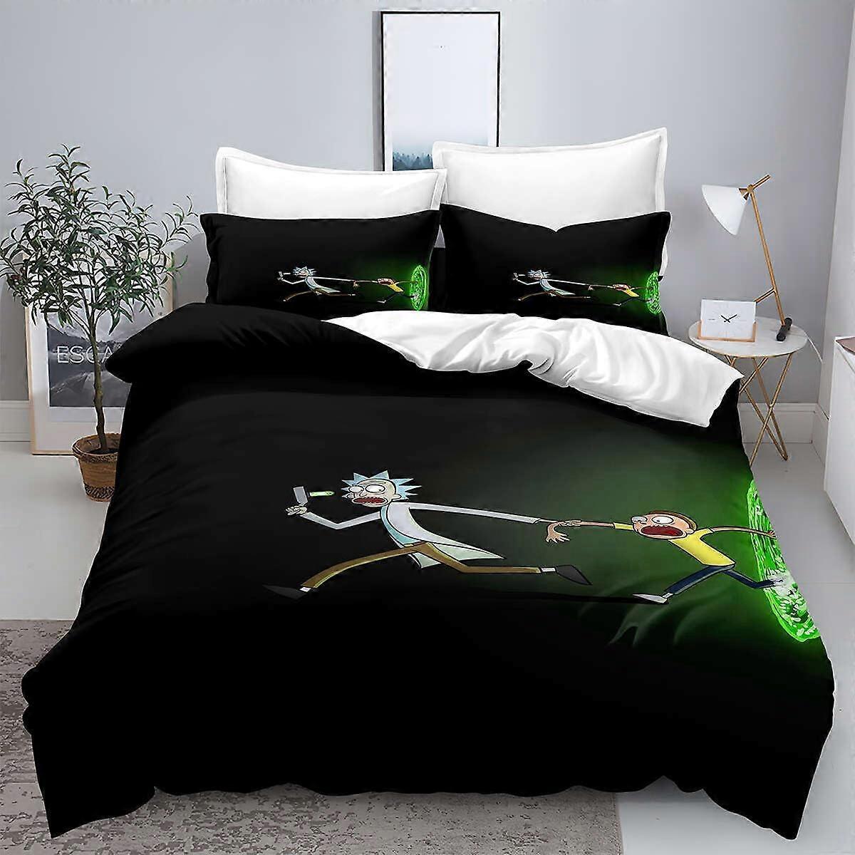 Påslakanset MV344 Påslakan Rick 3D-tryckt täcke och murrigt överdrag 3-delat sängkläderMjukt allergivänligt, ger dig värme YF344