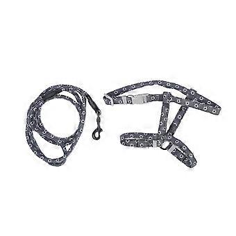 Cat Adjustable Harness and Leash Set for Walking Dark Gray Florets Size S