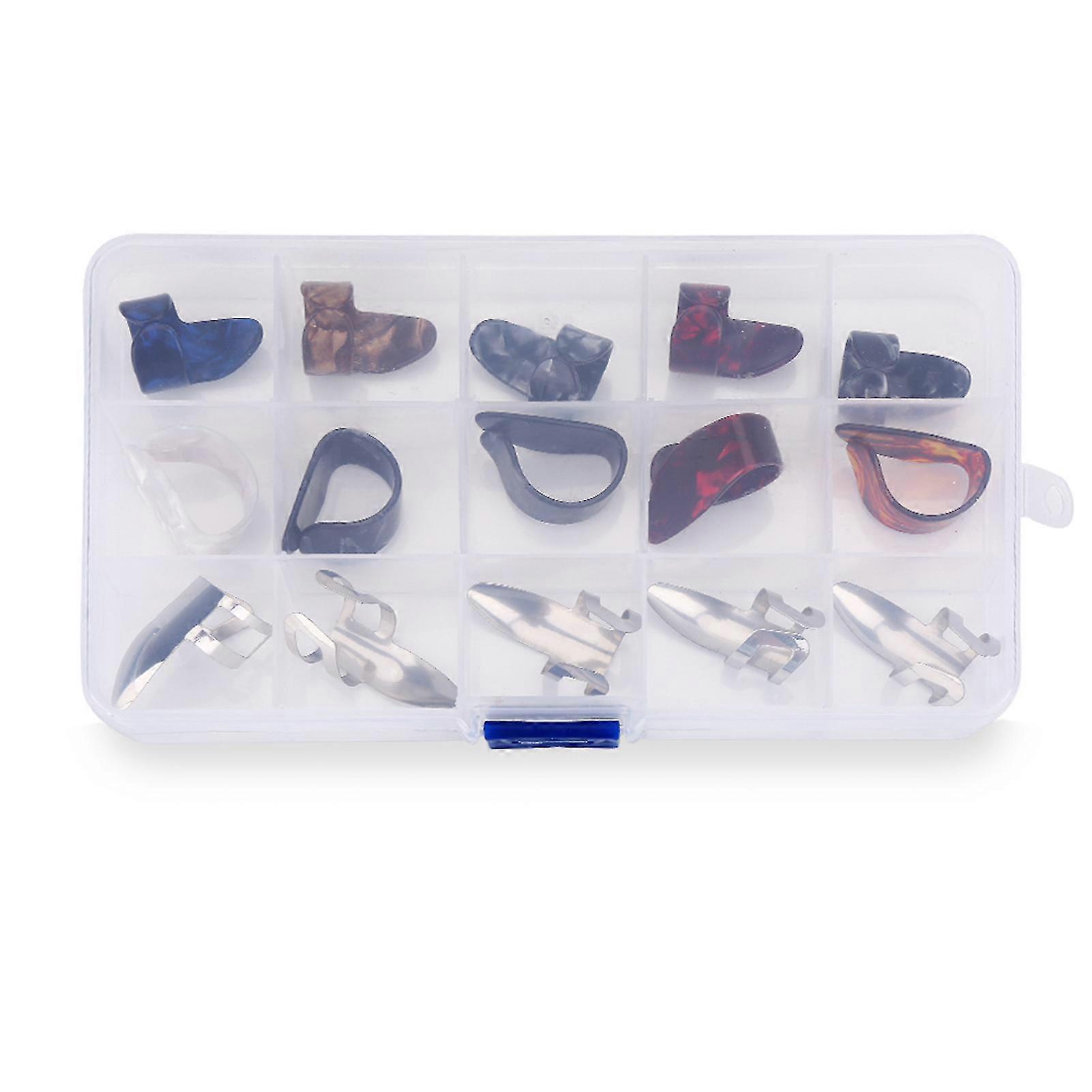15Pcs DIY Thumb Forefinger Guitar Finger Picks Protector Accessory with Storage Box