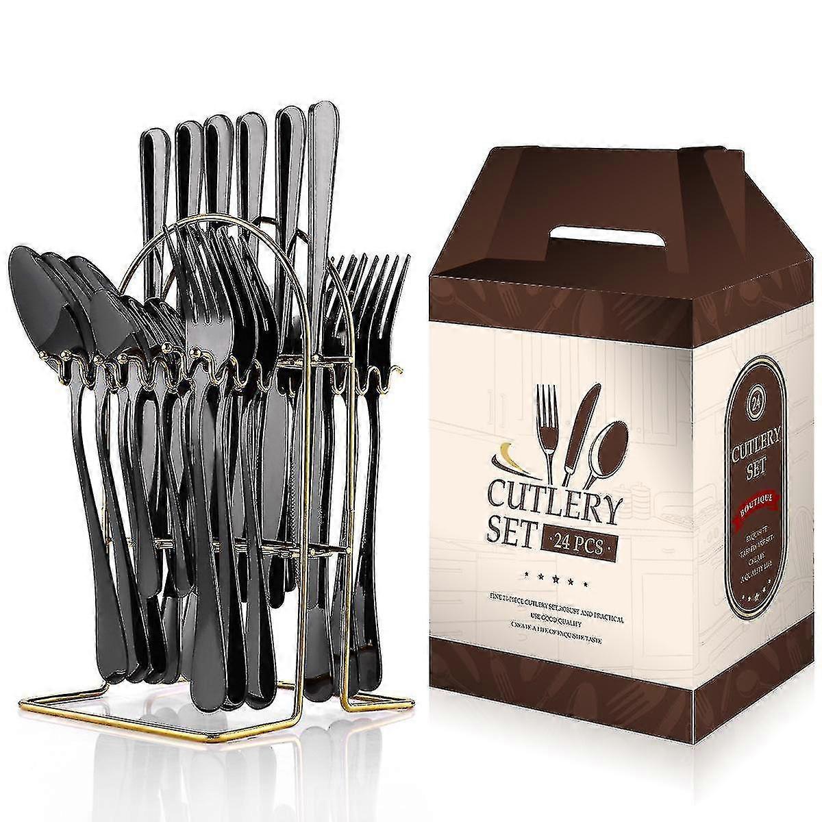 أقل أدوات المائدة الصلب 24 قطعة مجموعة 1010 أدوات المائدة وكيتوير رف مربع مجموعة