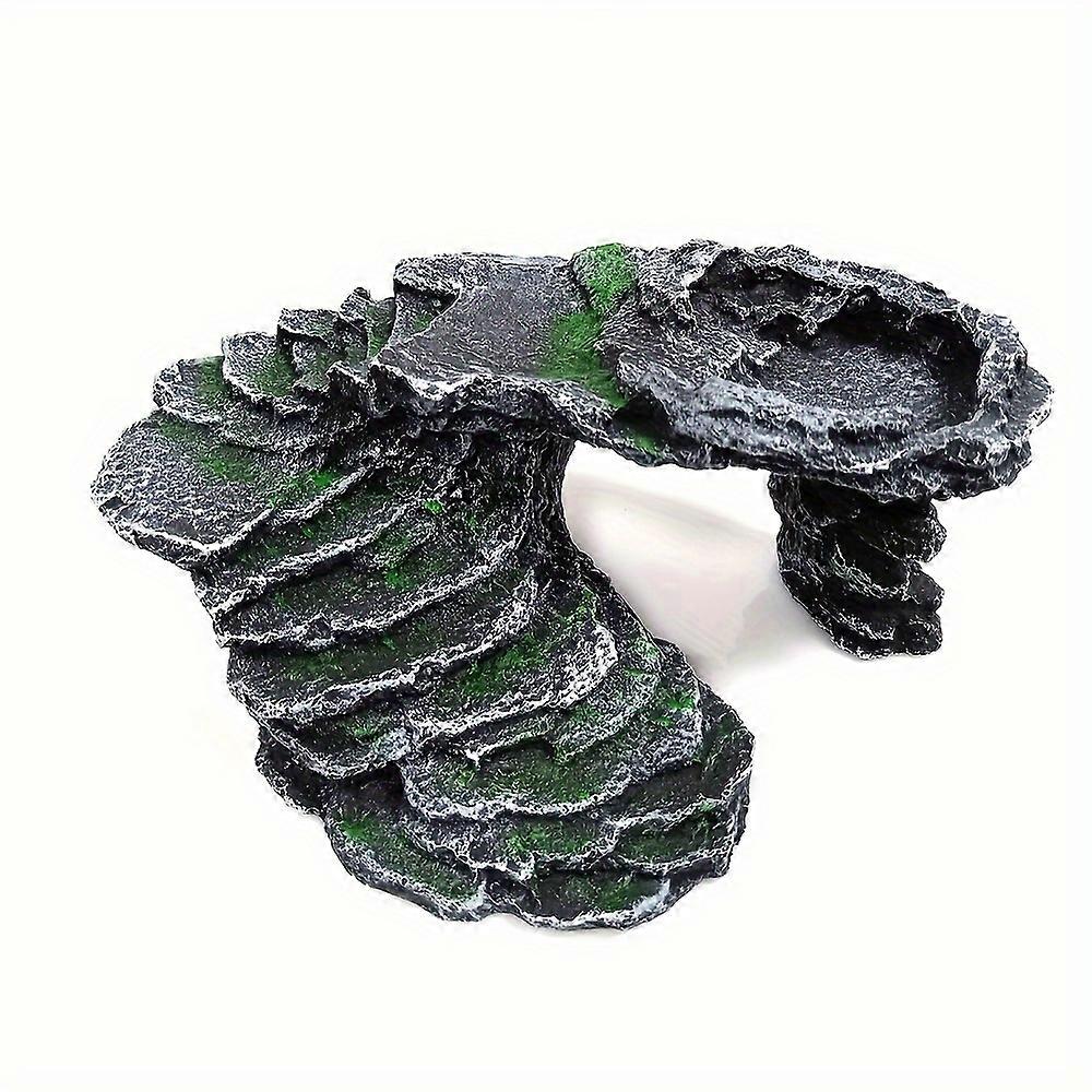 Resin Terrarium Bowls for Reptiles - Amphibian Basking Platform, Turtle Feeding Table, Rockery Landscaping Decoration, Reptile Hideout