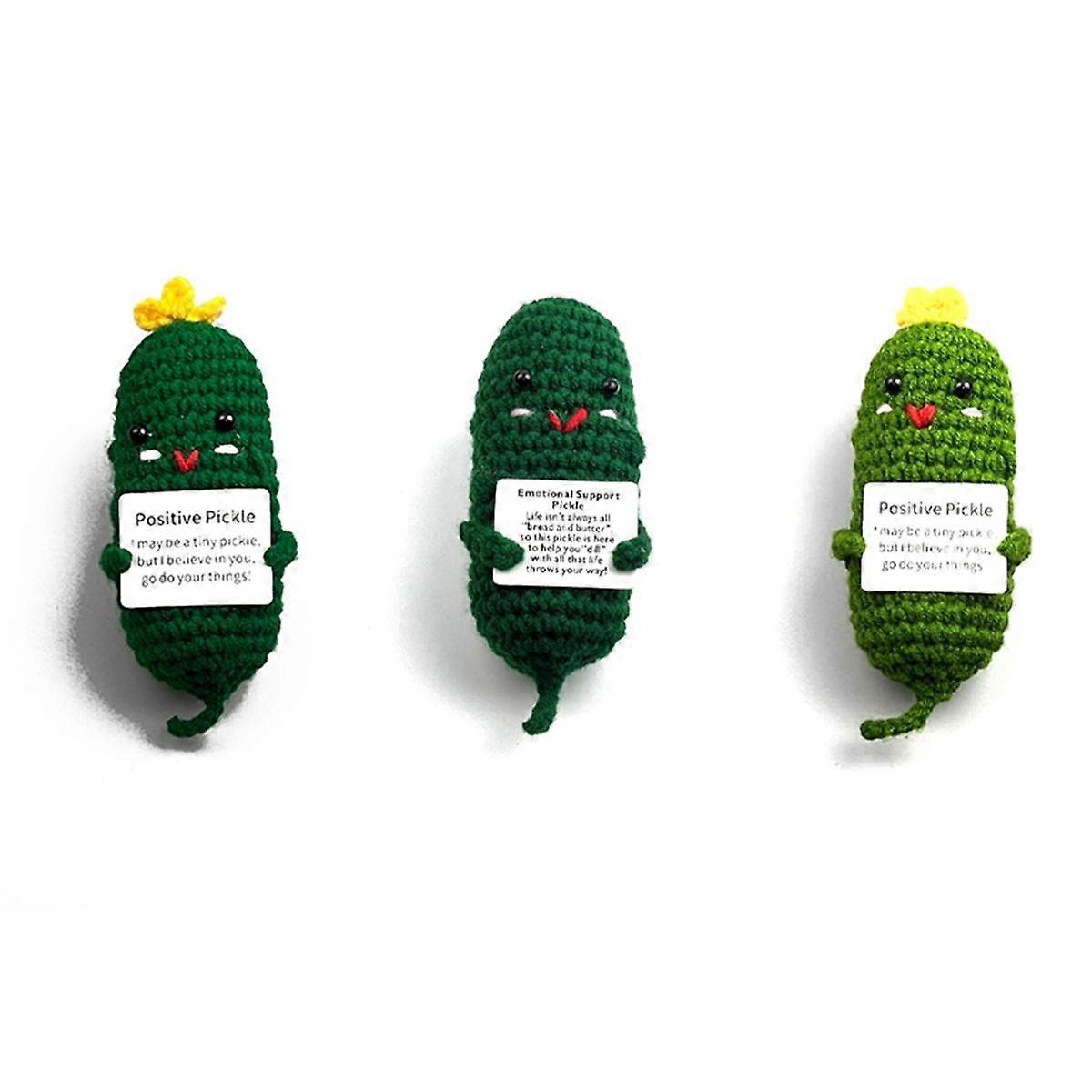 3Pcs Premium Quality Mini Handmade Crocheted Cucumber Dolls Delightful Wool Knitted with Positive A