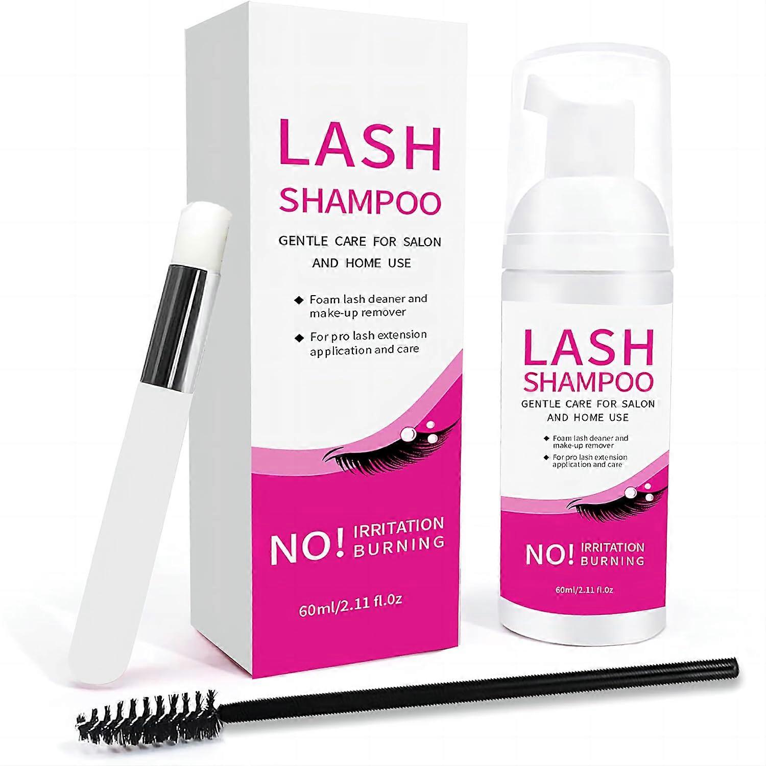 Eyelash Extension Shampoo, Eyelid Foaming Cleanser, Gentle Eye Make-Up Remover Lash Shampoo with 2 Brushes for Salon/ Home Care