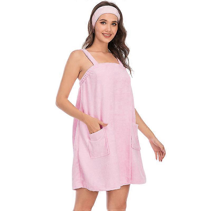 Women's Bath Wrap Towel For Shower With Pockets Straps And Headband 1pcs