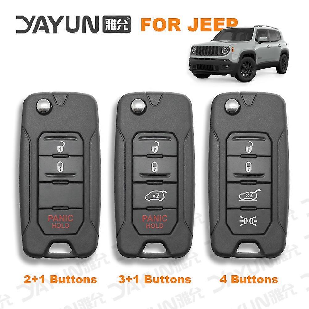 2+1 Buttons For Jeep Renegade 2015/6/7/8 Flip  Car Key Shell Case With Uncut SIP22 Blade Replacement With Logo 4A