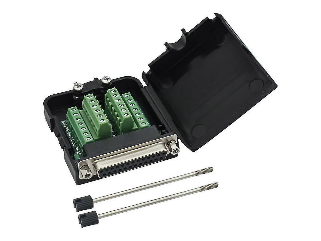 DB25 Breakout Board Solder-Free Female Adapter 25-pin Port Adapter to Terminal Connector Signal Module Long Bolts and Nuts with case