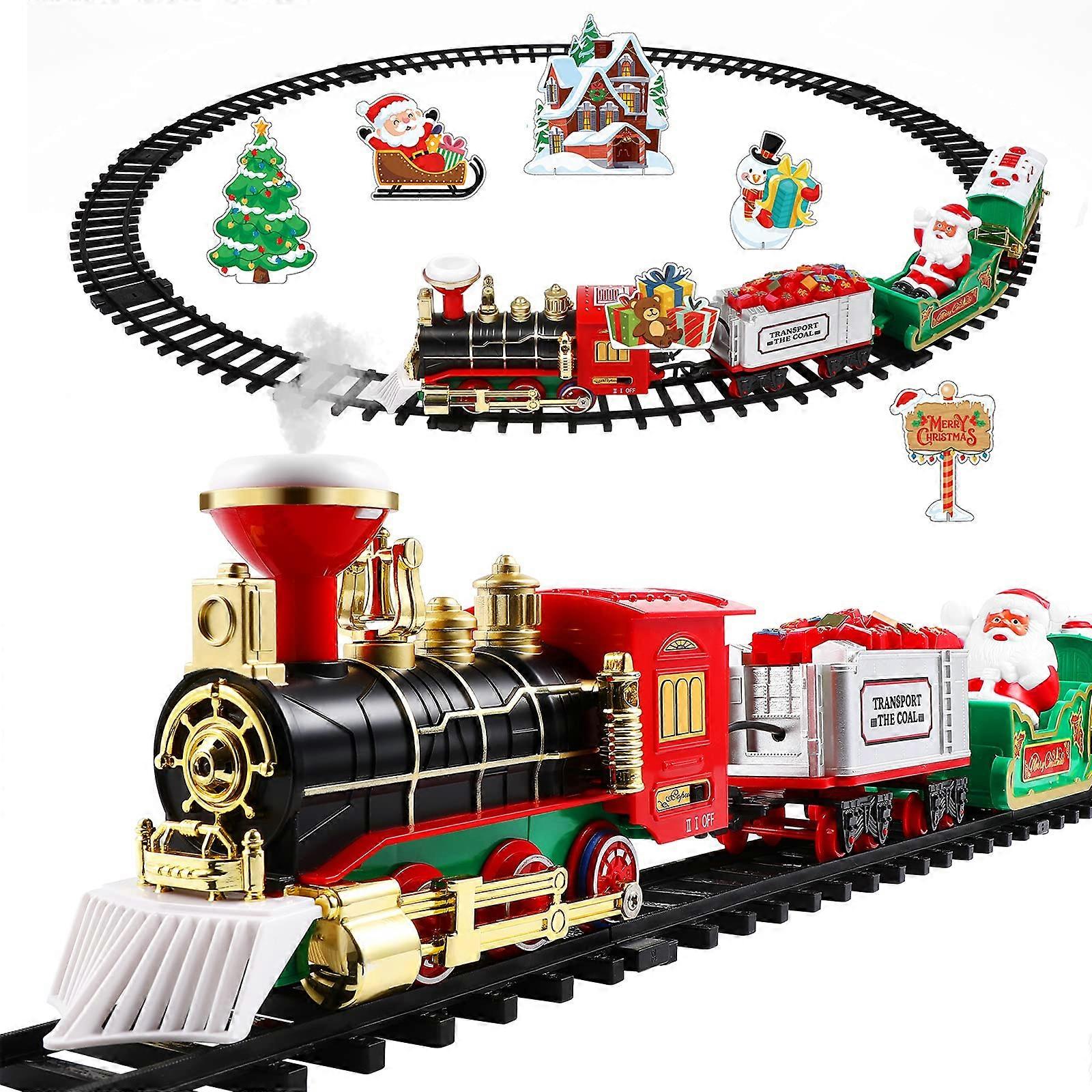 Χριστουγεννιάτικα Σετ Τρένου για Κάτω από το Δέντρο - Χριστουγεννιάτικο Σιδηροδρομικό Τρένο Σετ με Σιδηροδρομική Γραμμή &; 4 Αυτοκίνητα - Φώτα και Ήχοι