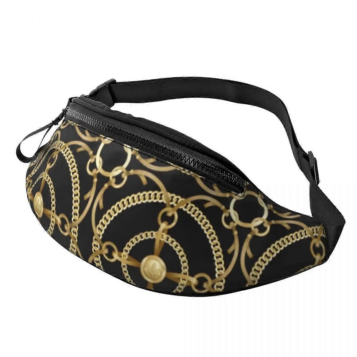 Elegant Chain Print Waist Bag Yellow Floral Running Fisherman Waist Pack Polyester Funny Bag