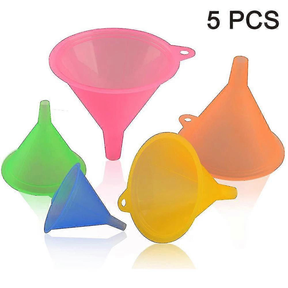 5pcs Various Sizes Plastic Funnel Set, Rainbow Colours Kitchen Funnel Set Tw