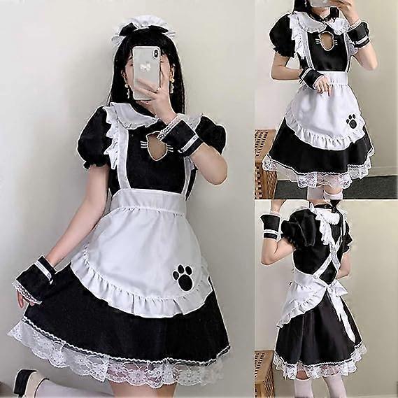 レディースロリータコスプレドレスコスチュームメイド服メイドエプロンドレスヘッドウェアセット