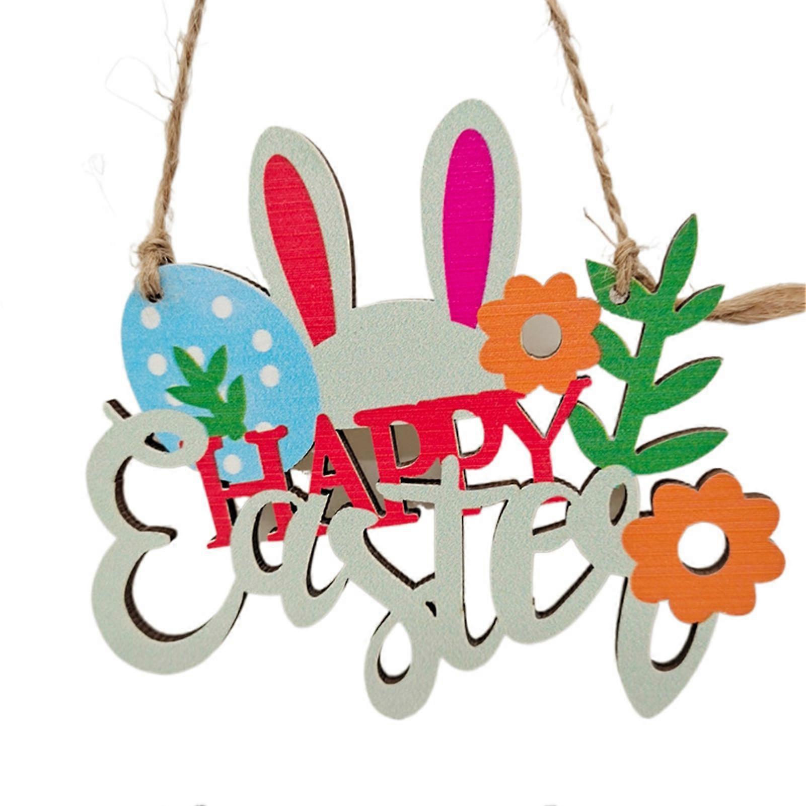 Easter Plaque Sign Cartoon Design Wood with String Hanging Anti-crack Decoration Colorful Rabbit Entrance Easter Indicator Party Favor