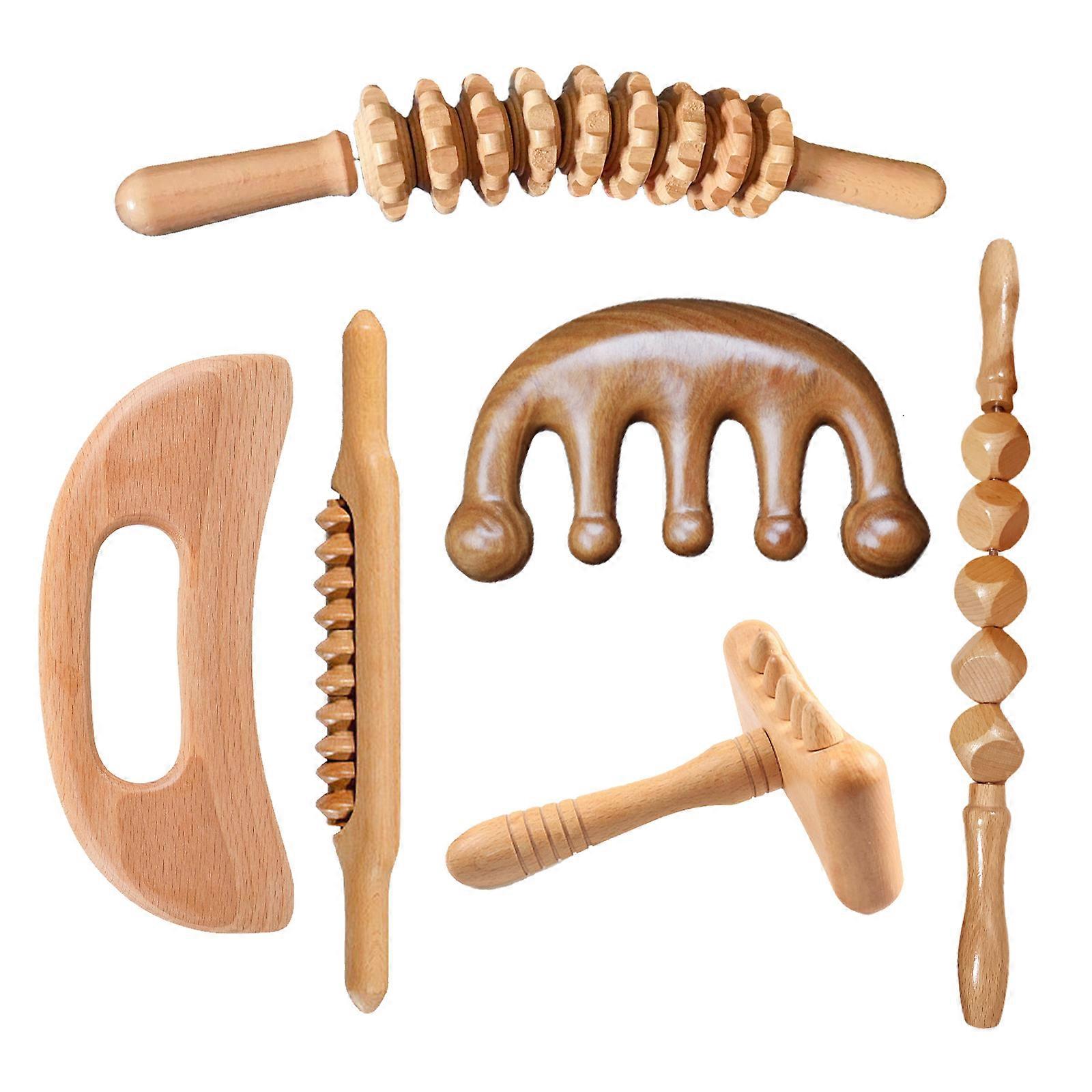 6Pcs Wood Therapeutic Massage Tool, Lymphatic Drainage Massager Professional Maderoterapia Kit for Muscle