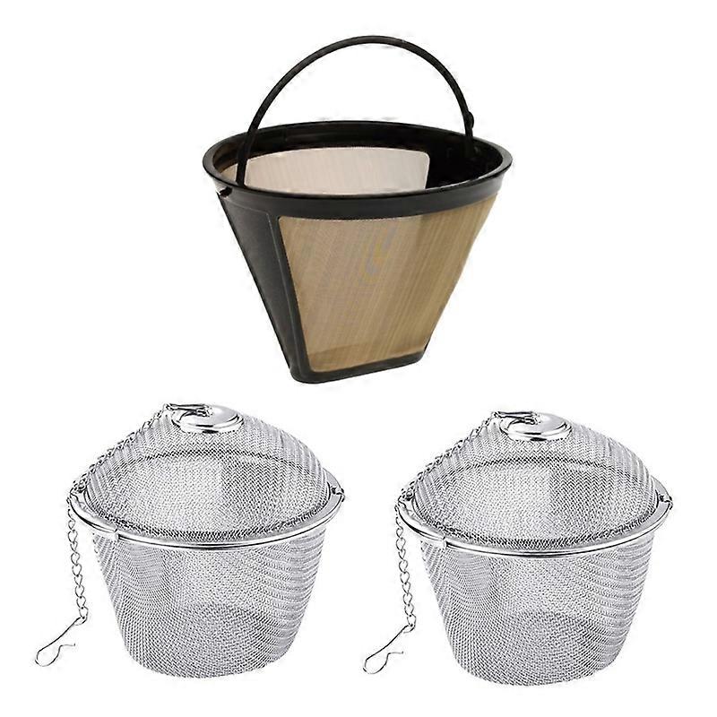 AD-Reusable Cone Style Replacement Coffee Filter with 2PCS Stainless Steel Tea Strainer Infuser
