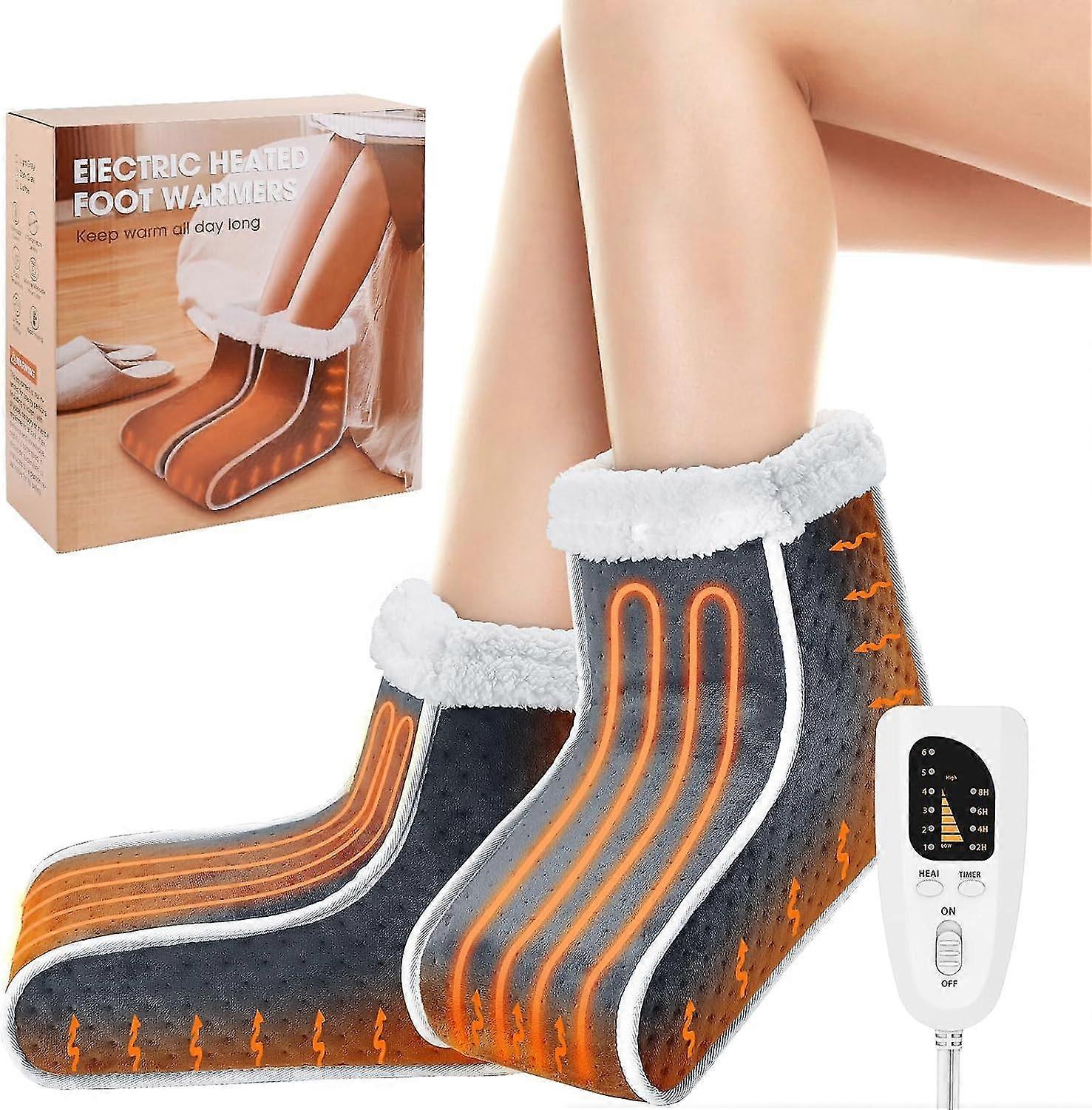 Split Electric Foot Warmer Quick Heating Pad For Feetuniversal Size Heated Slippers For Men Women Soft Heated Boots Feet Warmer With Removable Washabl