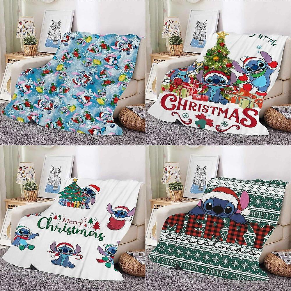 Lilo & Stitch Christmas Flannel Blanket For Bed Couch Living Room Sofa Chair 3D Printed Cartoon Plush Blanket Best Gifts Blanket For Kids Women Adults