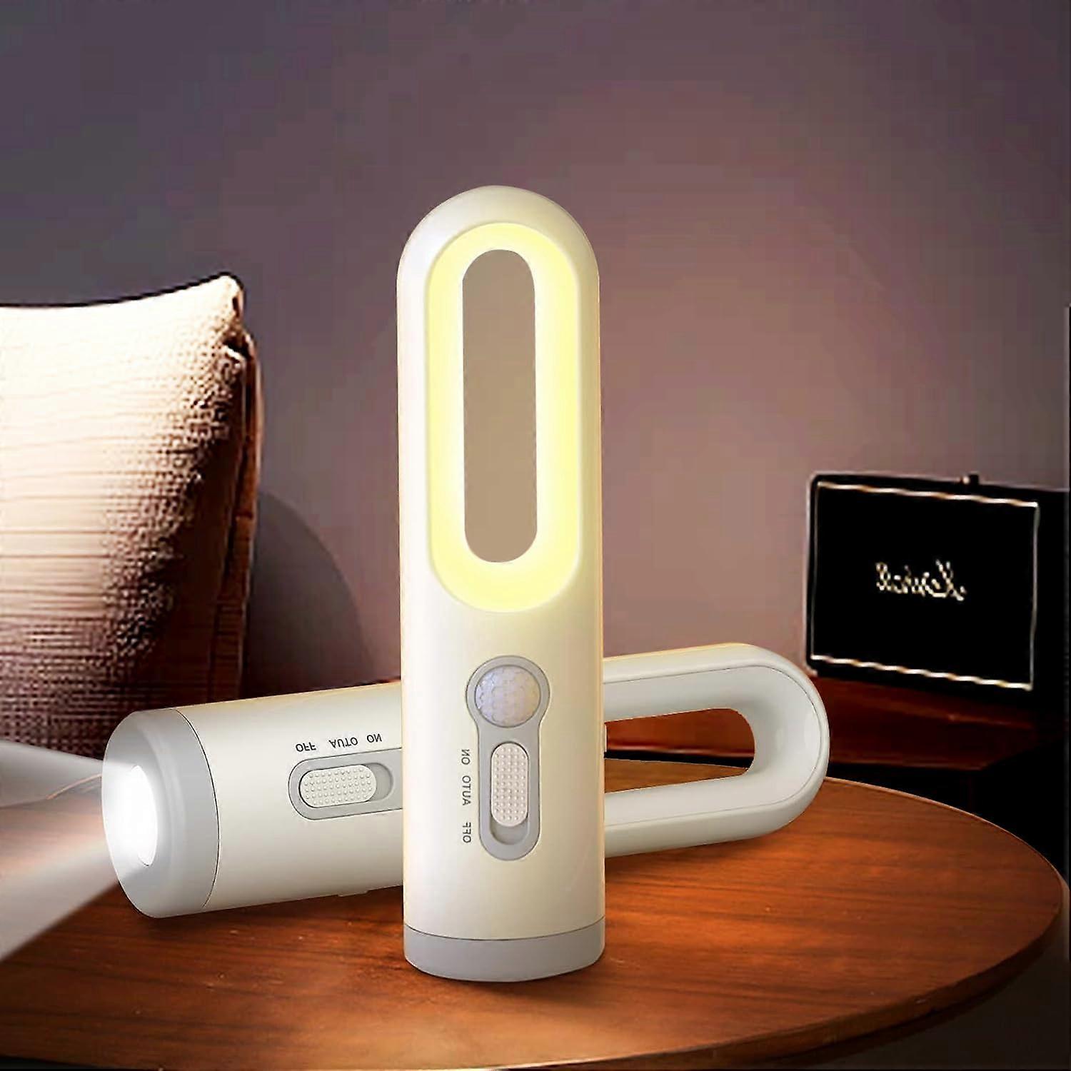 Rechargeable 2-in-1 Portable Warm Light Motion Sensor Bedside Lamp and LED White Light Flashlight