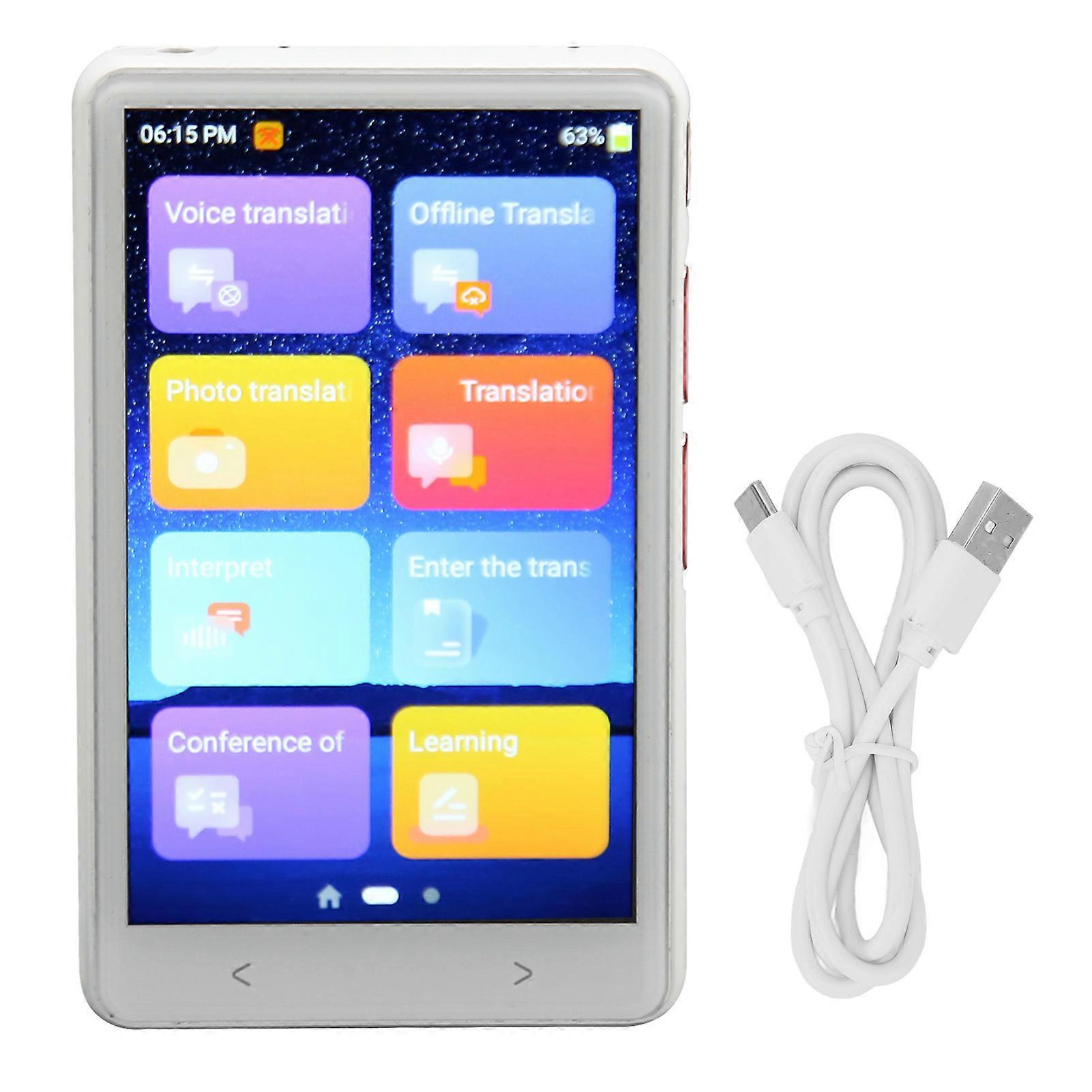Voice Translator 135 Languages 4in Touch Screen Support Recording Photo Online Offline WiFi Translator for Travel White