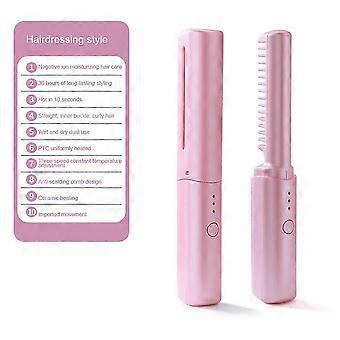 Mini alisador de cabelo, escova alisadora sem fio, alisador de cabelo recarregável USB, pente de alisamento elétrico portátil de viagem escova de cabelo aquecida