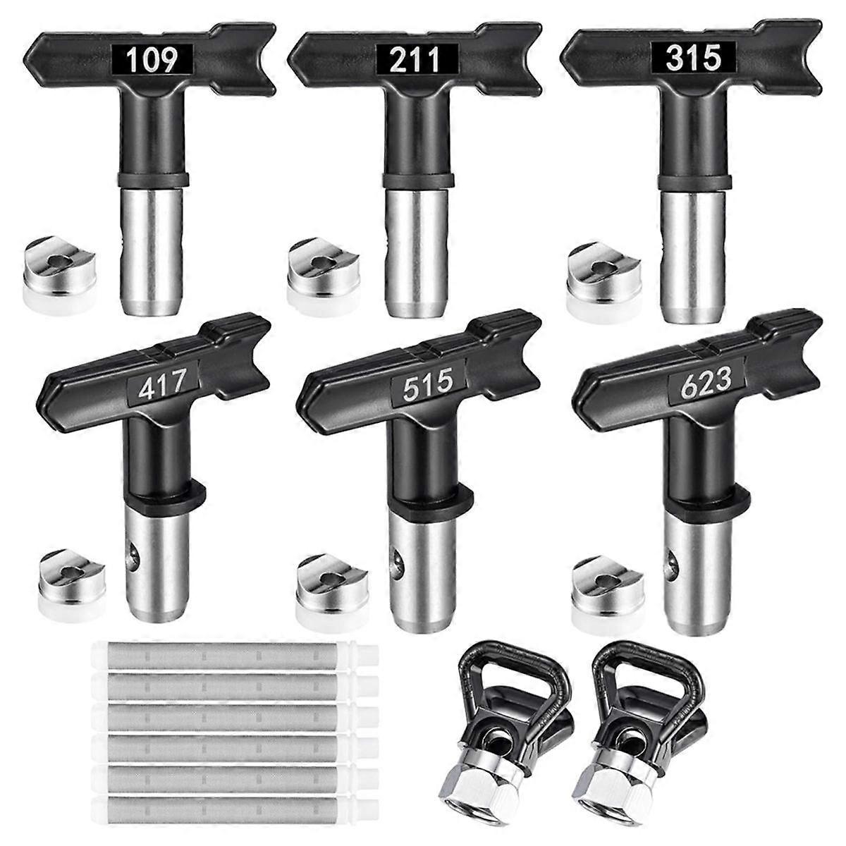 14PCS Airless Tool Set,6 Airless Paint Sprayer Tips,6 Airless Paint Filter (109,211,315,417,515,623
