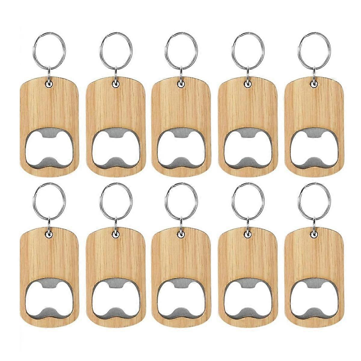 10 Pcs Wood Bottle Opener Keychain Bottle Openers Set Kit Blanks Engraving Key Chains Key Tag for H