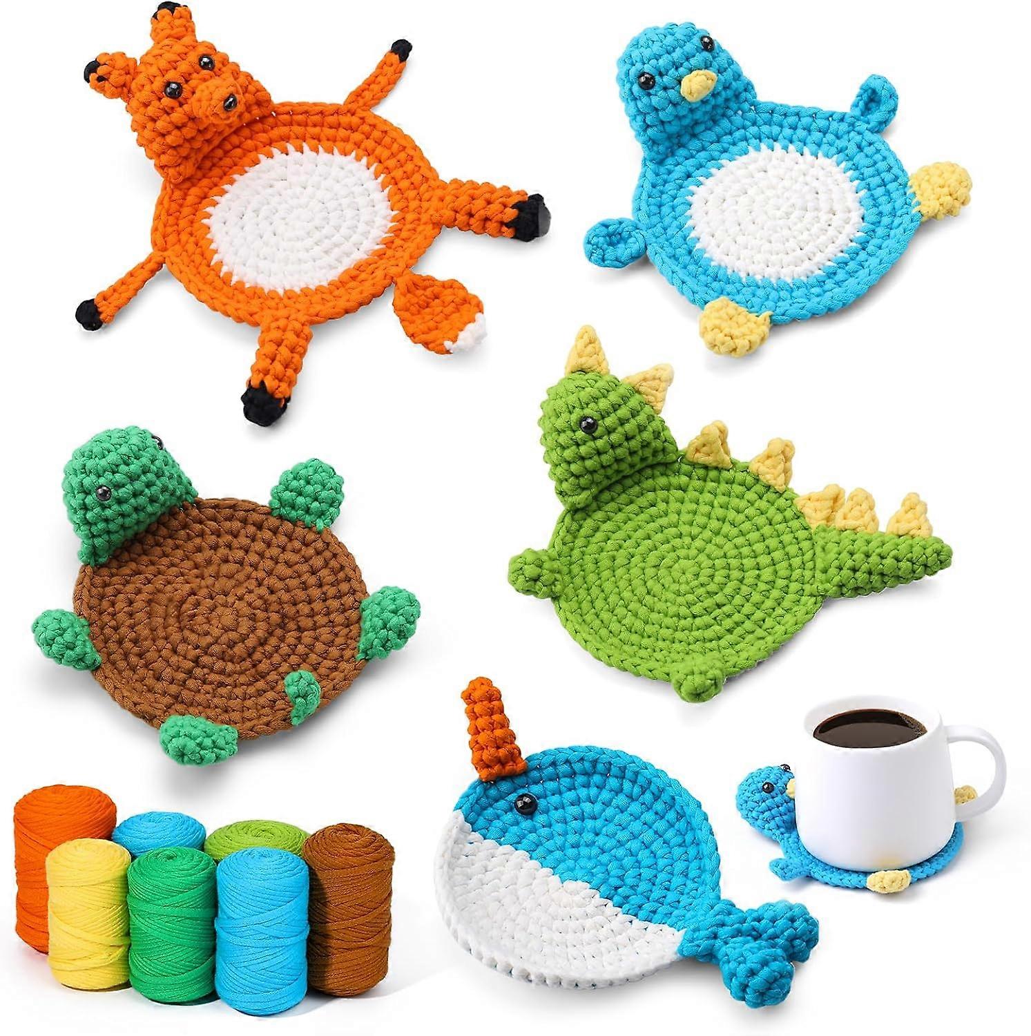 Beginner Crochet Kit with Easy Yarn, Crochet Hooks, Animal Design Patterns, Complete Craft Supplies