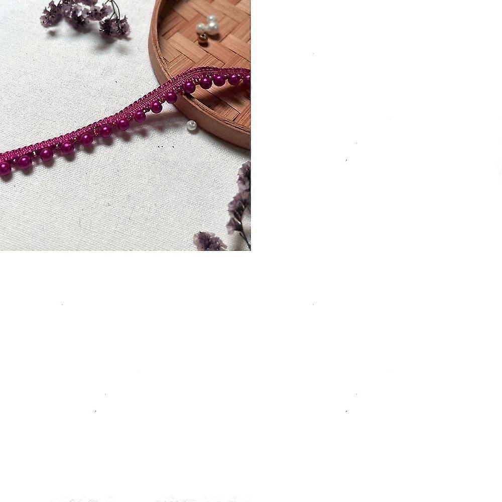 Polyester Lace Ribbon with Plastic Beads Tassel Medium Violet Red 1/4 inch(6mm)