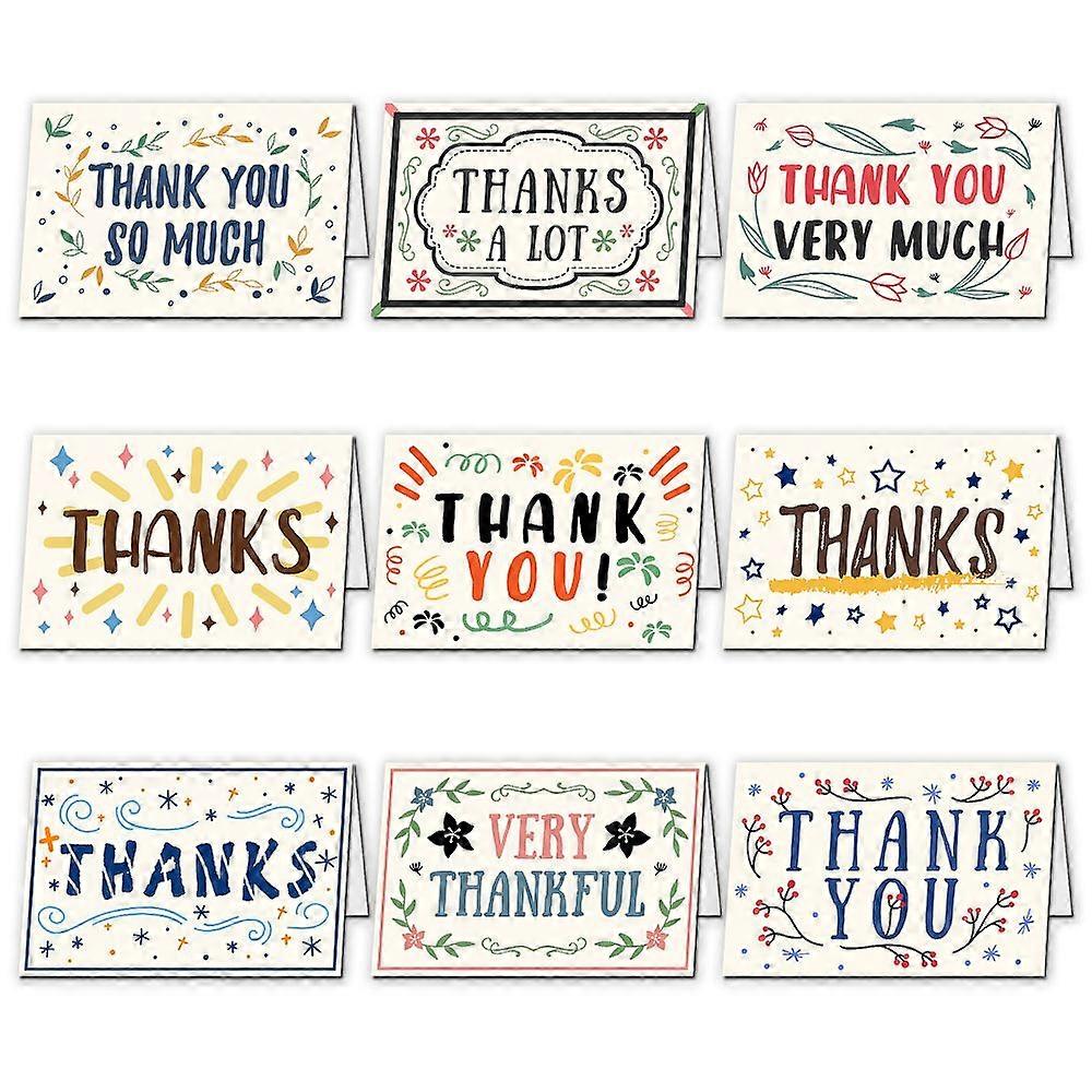 1Bag Thank You Theme Cards and Paper Envelopes for Birthday Thanksgiving Day Rectangle with Word Pattern Word 10x15cm 9pcs/set