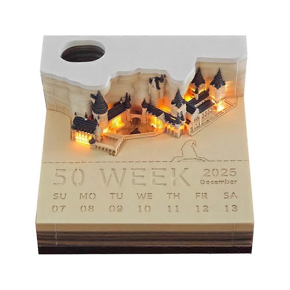 3D Calendar Memo Pad Magic Castle Weekly Notepad with Light