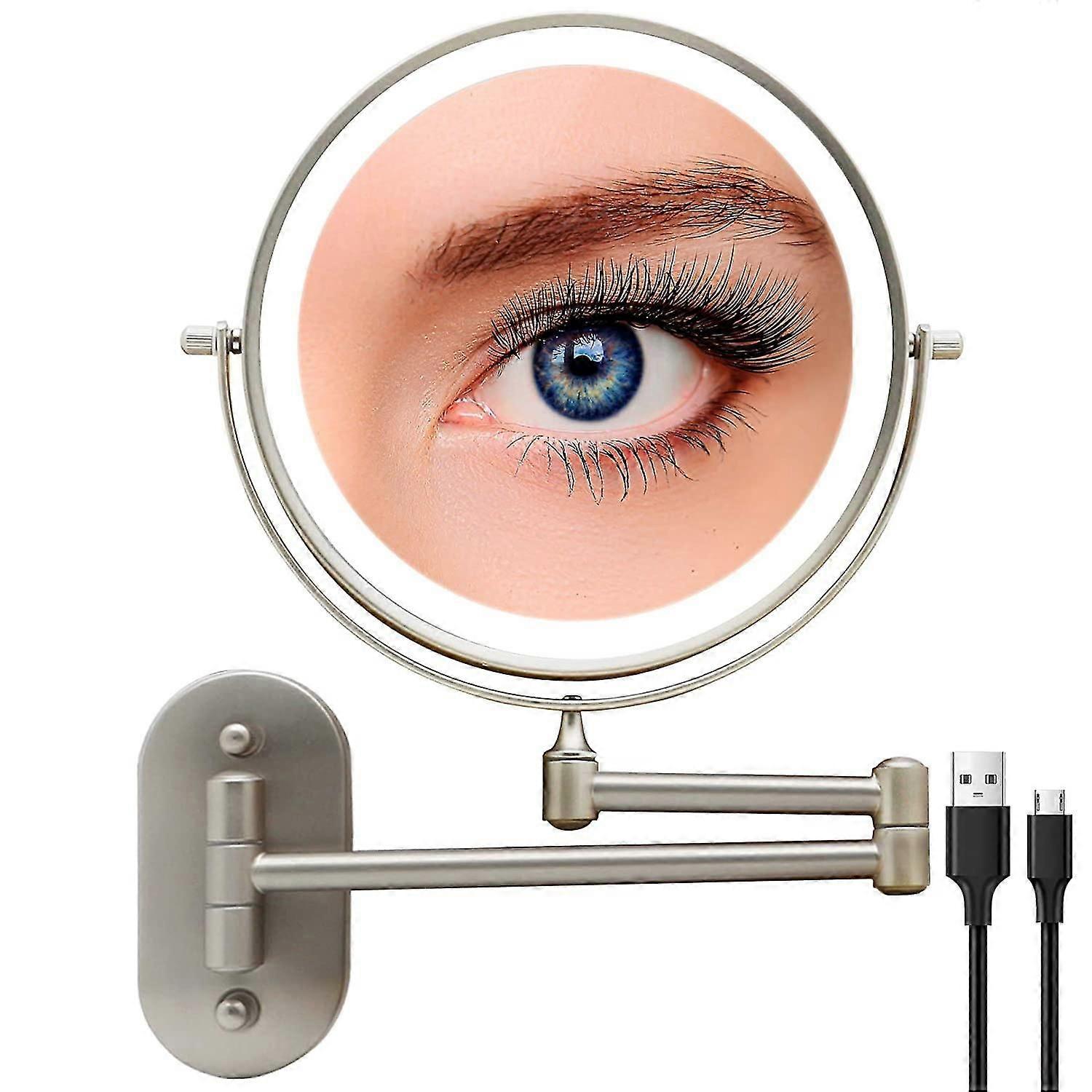 Wall Mounted Rechargeable Led Two Sided Magnifying Vanity Mirror Touch Switch