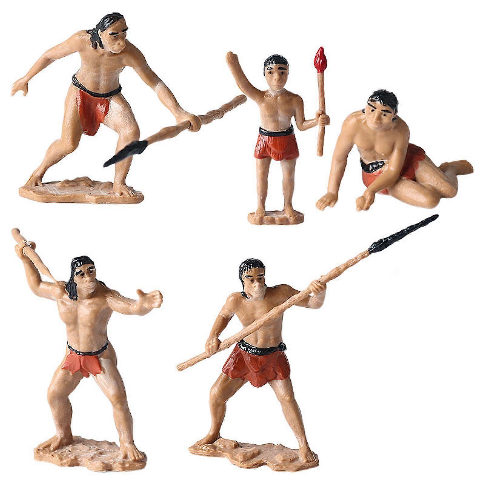 5x Primitive Men Figures Realistic Tiny for Miniature Scene Sand Table Home