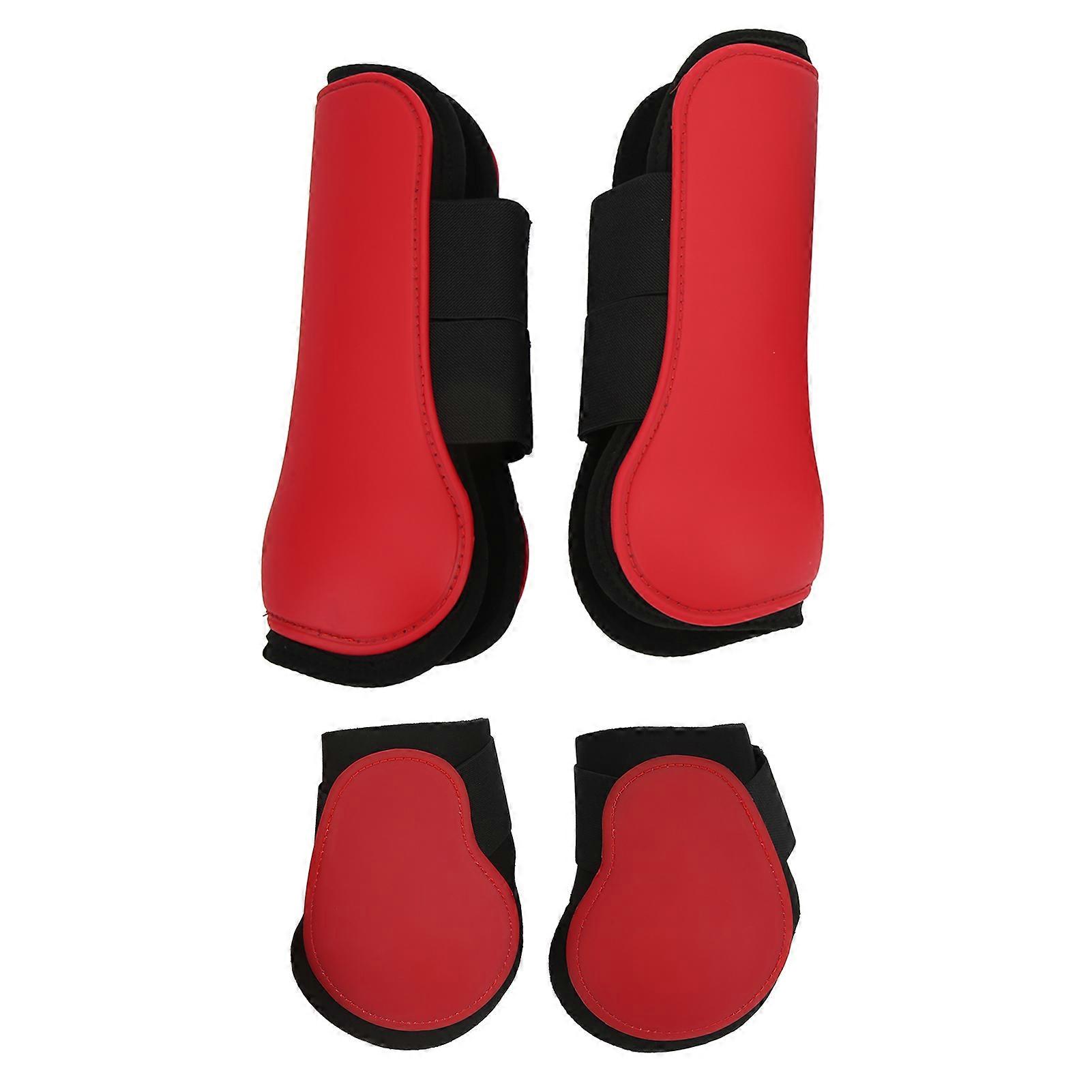4 pcs cheval tendon bottes ensemble doux anti dérapant amorti PU Shell tendon garde bottes pour chevauxSet de rouge M