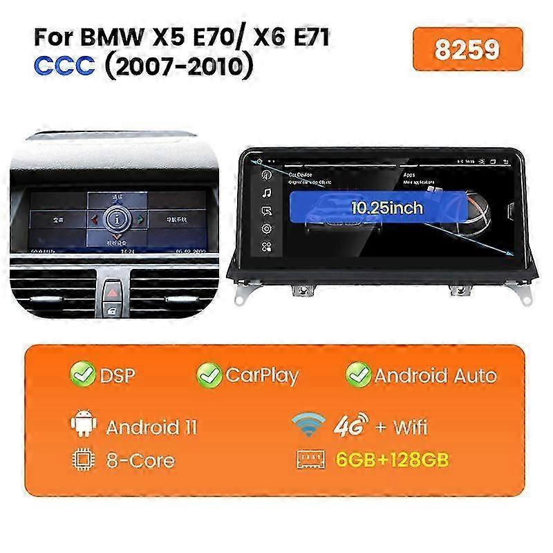 10.25“ Android 11 适用于BMW X5 E70/X6 E71 2007-2013年汽车多媒体播放器立体声接收器6+128G 360摄像头4G LTE 8核DSP