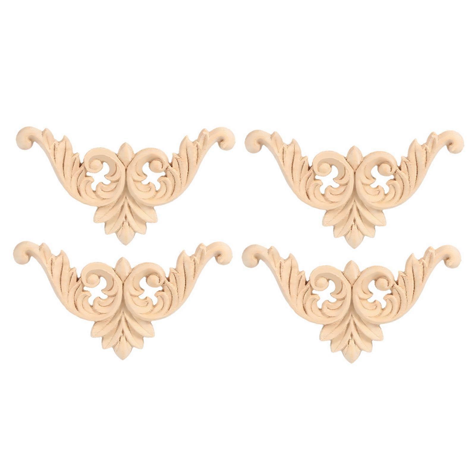 Lot de 4 appliques d'angle sculptées en bois d'hévéa, en forme de fleur, non peintes, 8 x 8 cm