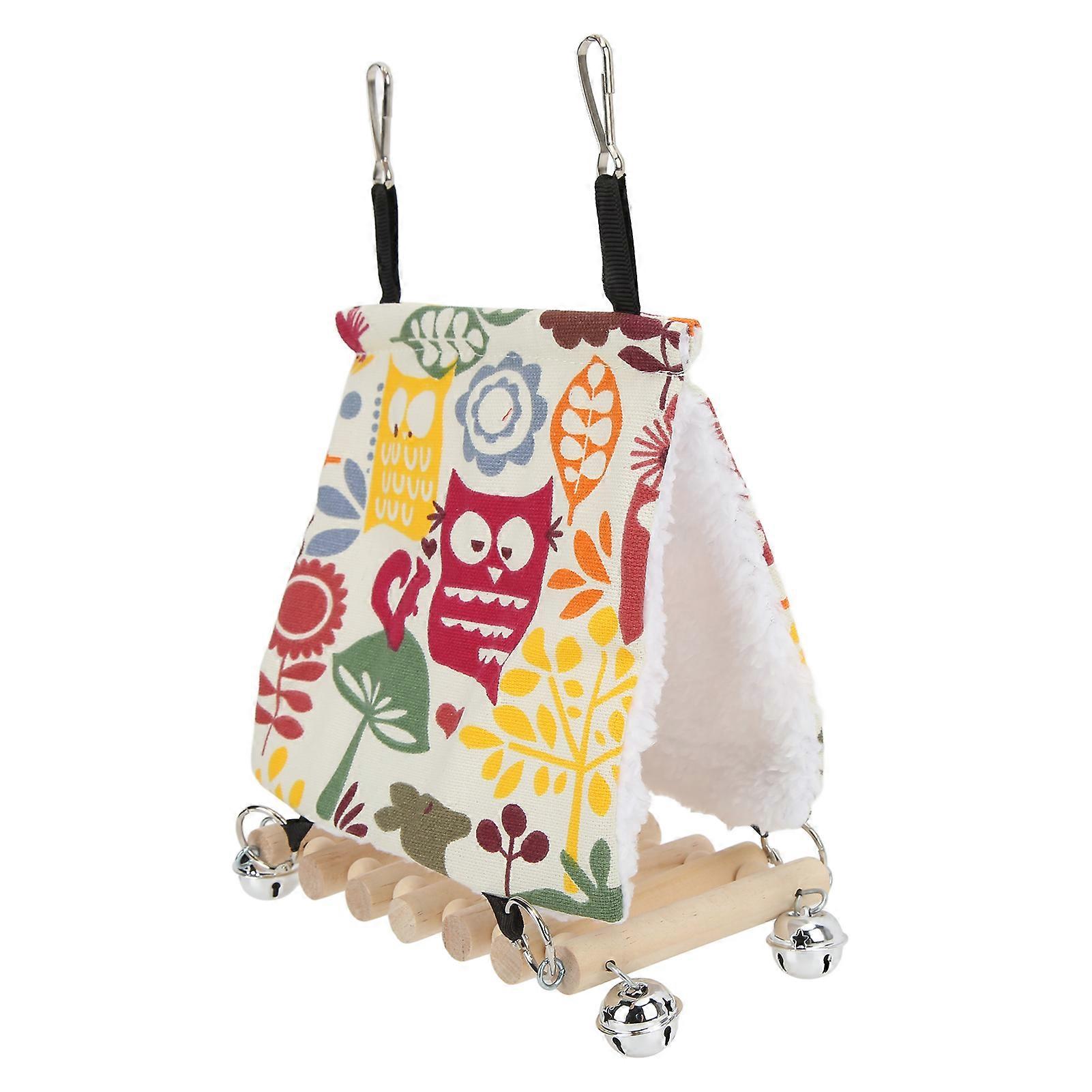 Bird Hammock Suspension Bridge for Parrots, Winter Warm Hanging Nest House with Bell, Soft Cotton Material, 12x10 Inches