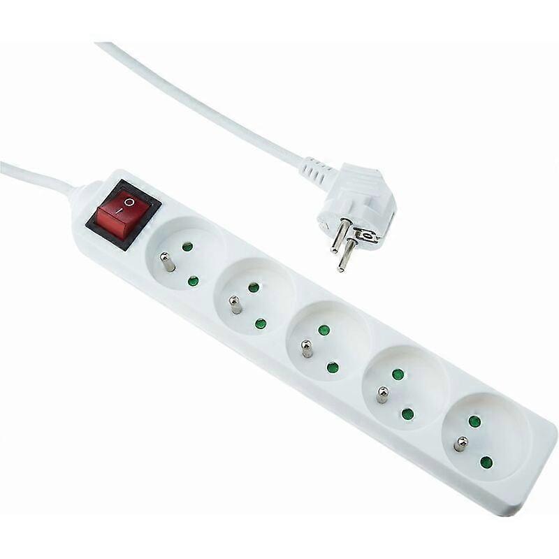 Multiprise 5 prises, multiprise 5 prises + interrupteur, rallonge 5P / 16 A - Blanc - 3 m