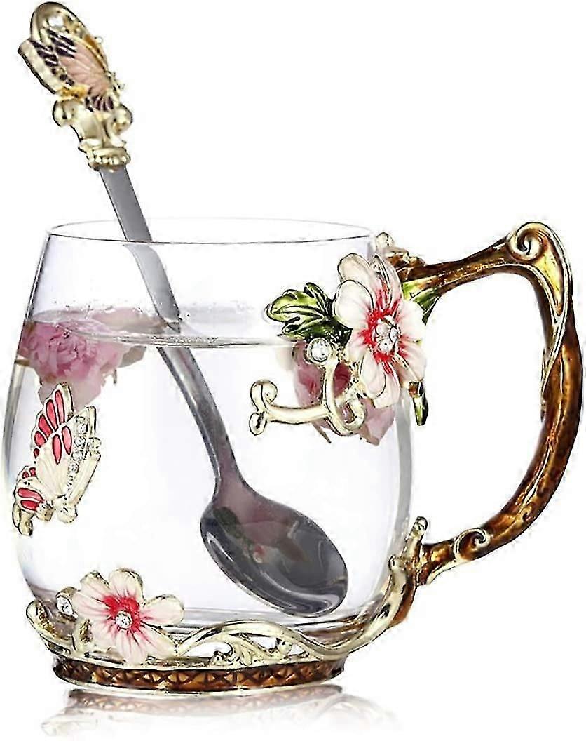 Schmetterlingsblume Glasbecher mit Löffel (Rot)