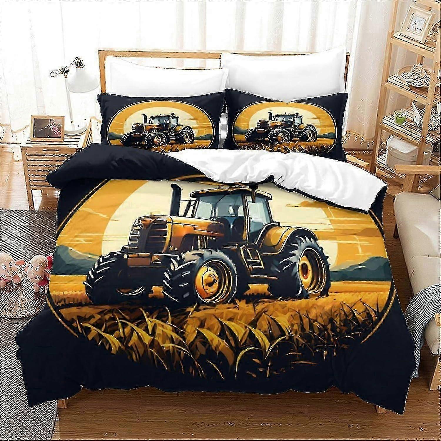 Conjunto de capa de edredom de trator com lençóis J1724, conjunto de cama de impressão 3D de 3 peças Conjunto de edredom impresso com fronhas, adequado para meninos meninas adolescentes adul