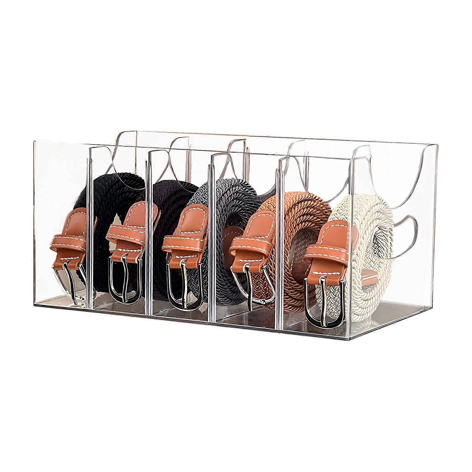 Acrylic Belt Storage Box Multiple Compartments Transparent Design Multipurpose Belt Display Holder Tabletop Organizer