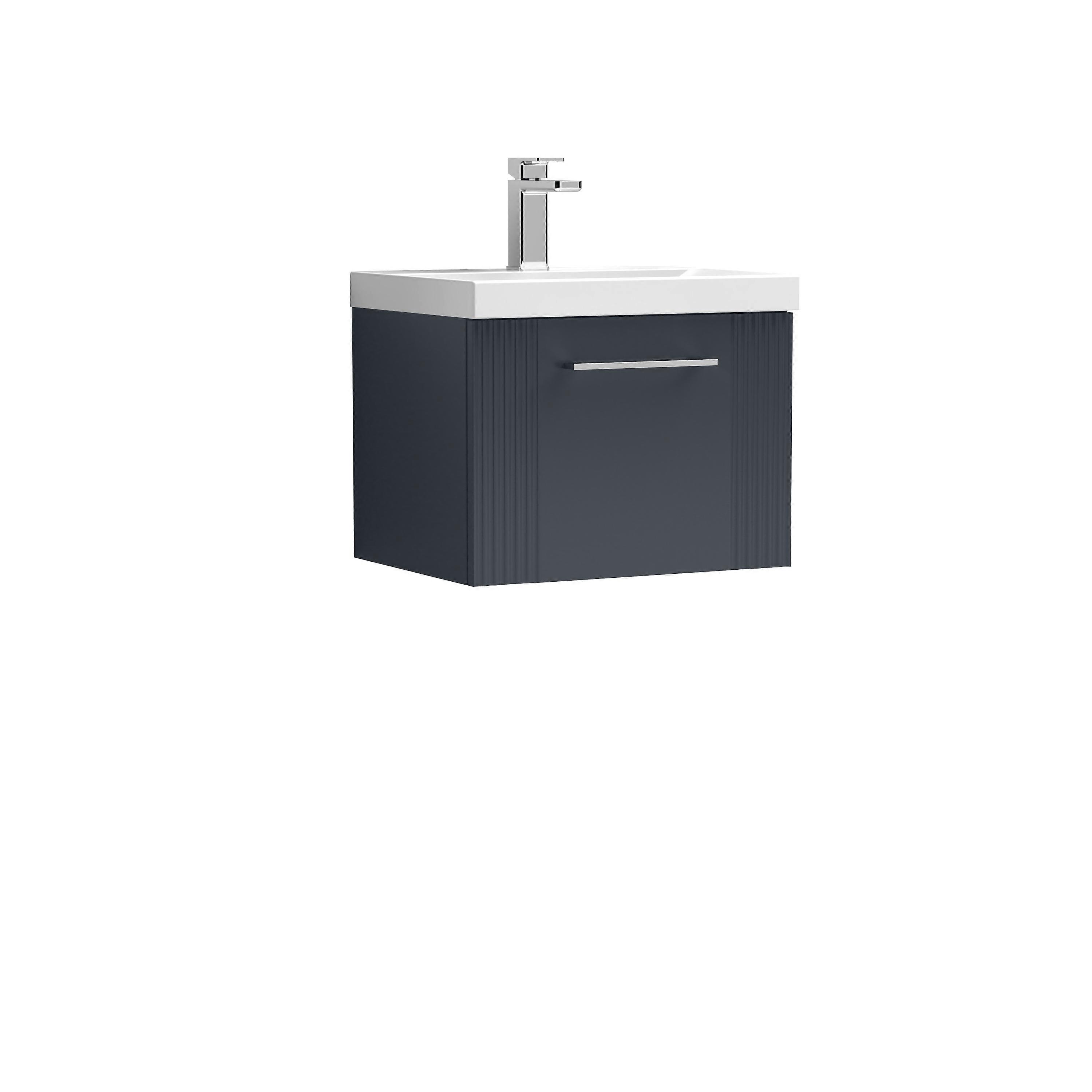Partial Fluted 1 Drawer Wall Hung Vanity Unit with 1 Tap Hole Thin-Edge Basin- 500mm - Satin Dark Grey Faucet