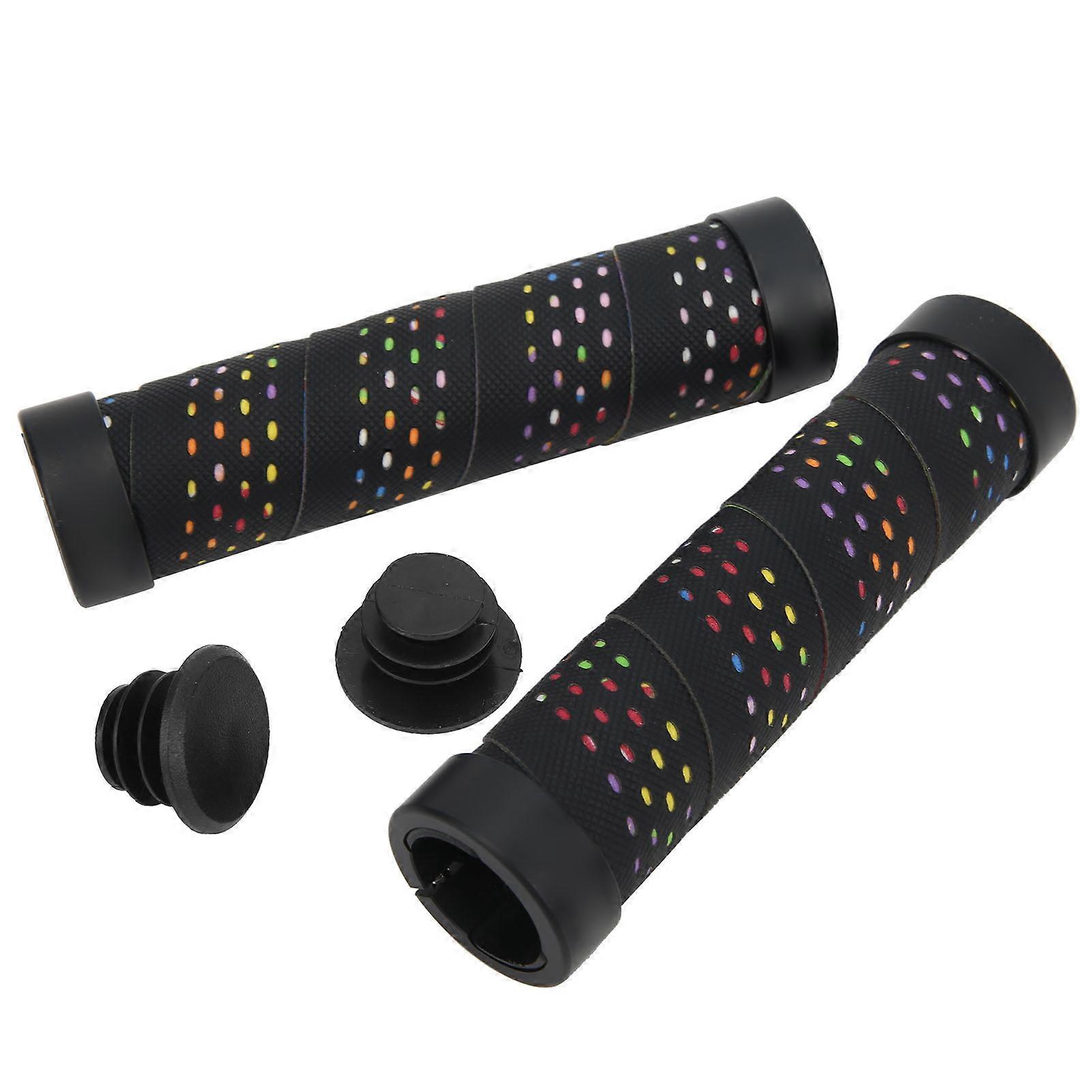 ZTTO Bicycle AntiSlip Mountain Bike Handlebar Double Locking Grips with End Plug(Colorful Black )