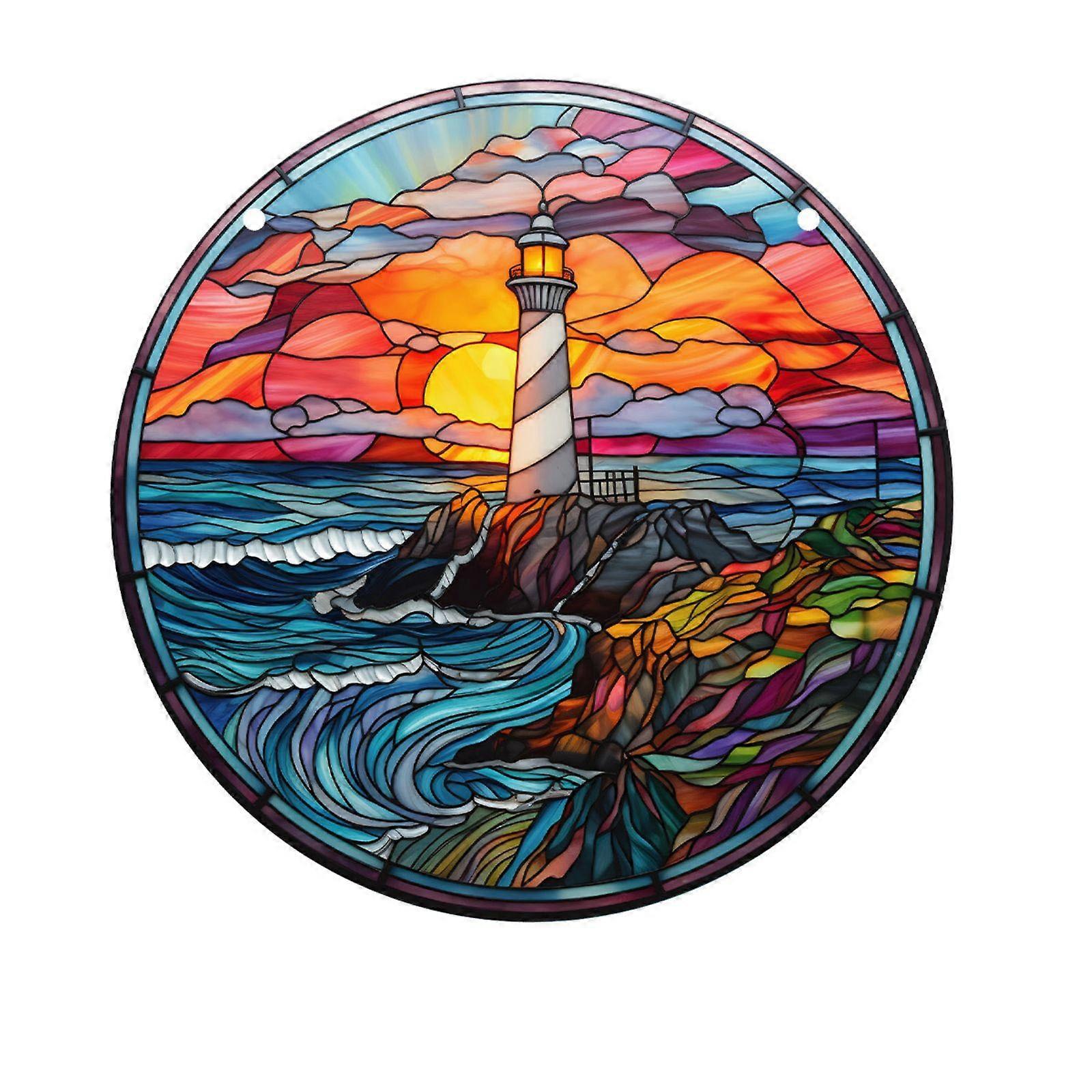 Double-sided Painted Lighthouses Pendant Hanging SunCatcher Window Shade