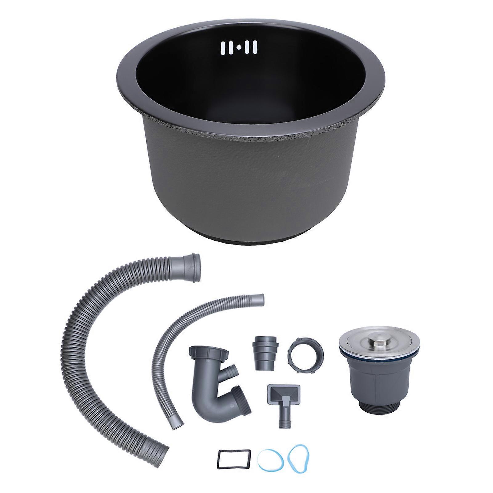304 Stainless Steel Undermount Kitchen Sink, Round Mini Sink with Strainer, 28cm Outer Diameter, Nano Black