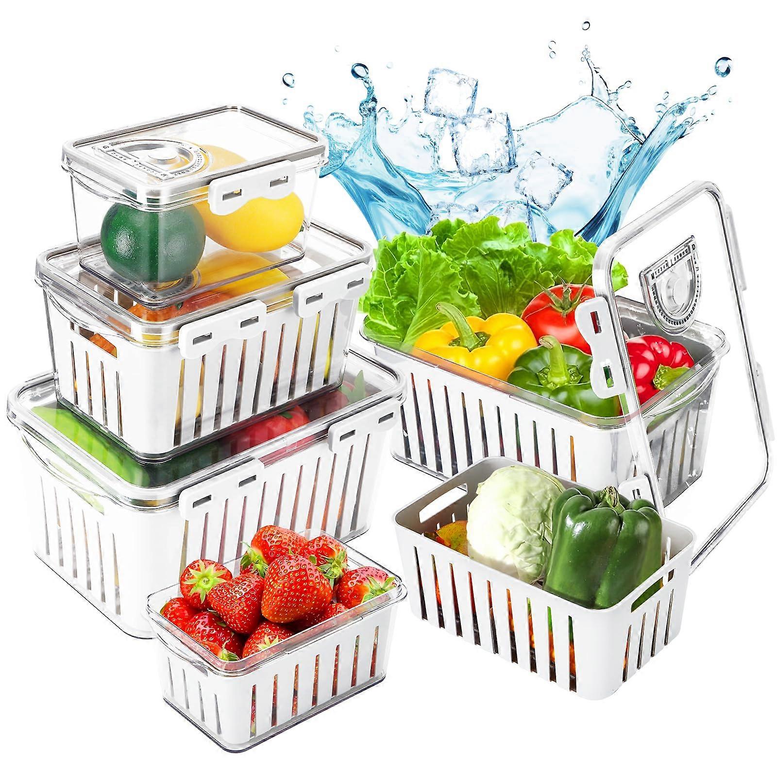 Fruit Containers for Refrigerator 3 Pack Large White Food Storage with Removable Colander for Fruits and Vegetables