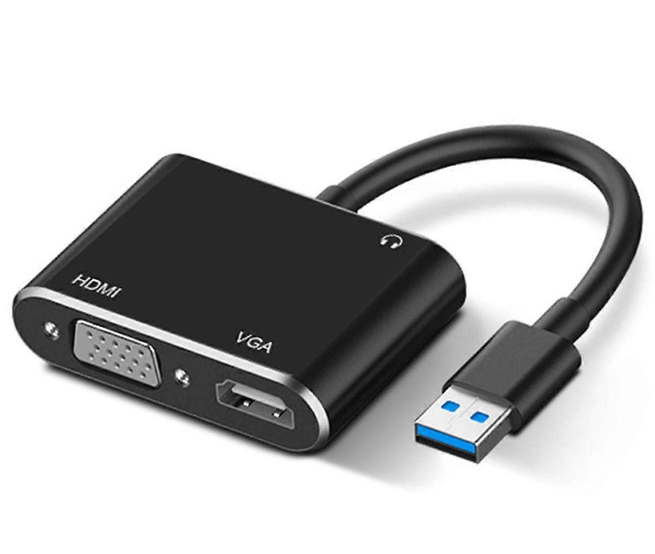 USB to HDMI VGA Adapter with Audio, Multi-Port Converter for Dual Monitors, Compatible with MacBook Pro, Dell XPS, HP, Windows, Mac, Linux