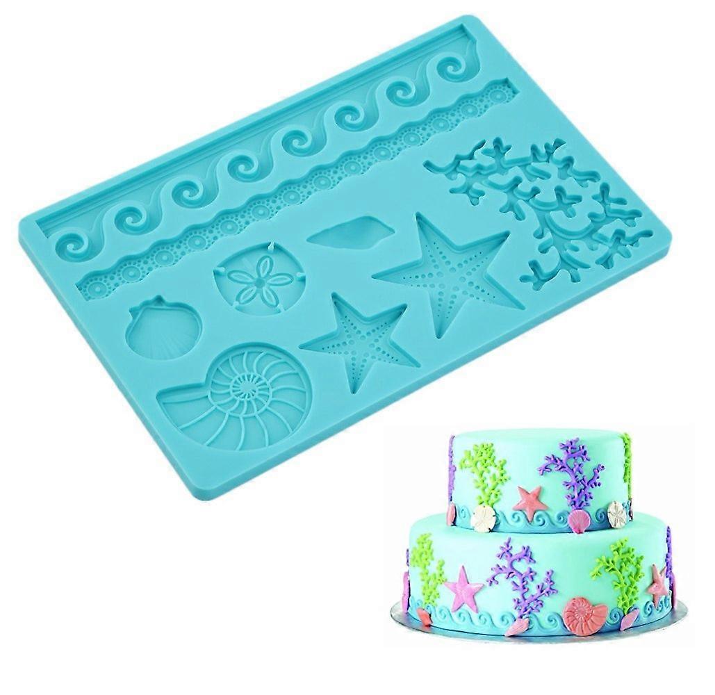 Sea-Themed Silicone Mold for Cake Decorating - Seaweed, Shell, Coral, and Starfish Patterns - 3D Baking Tool