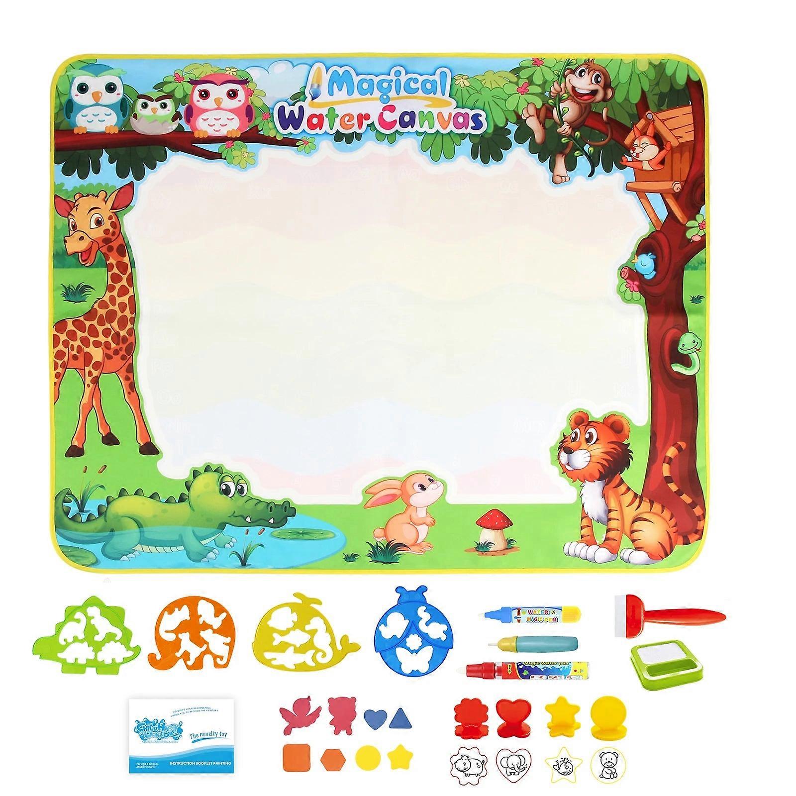 Reusable Kids Water Doodle Mat - Educational Drawing Board With Magic Pens