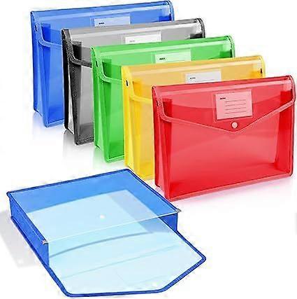 A4 Plastic Folders, 5 Pack Clear Pocket Folders, Plastic File Folders with Snap Closure, School - Multicolor/Horizontal Section