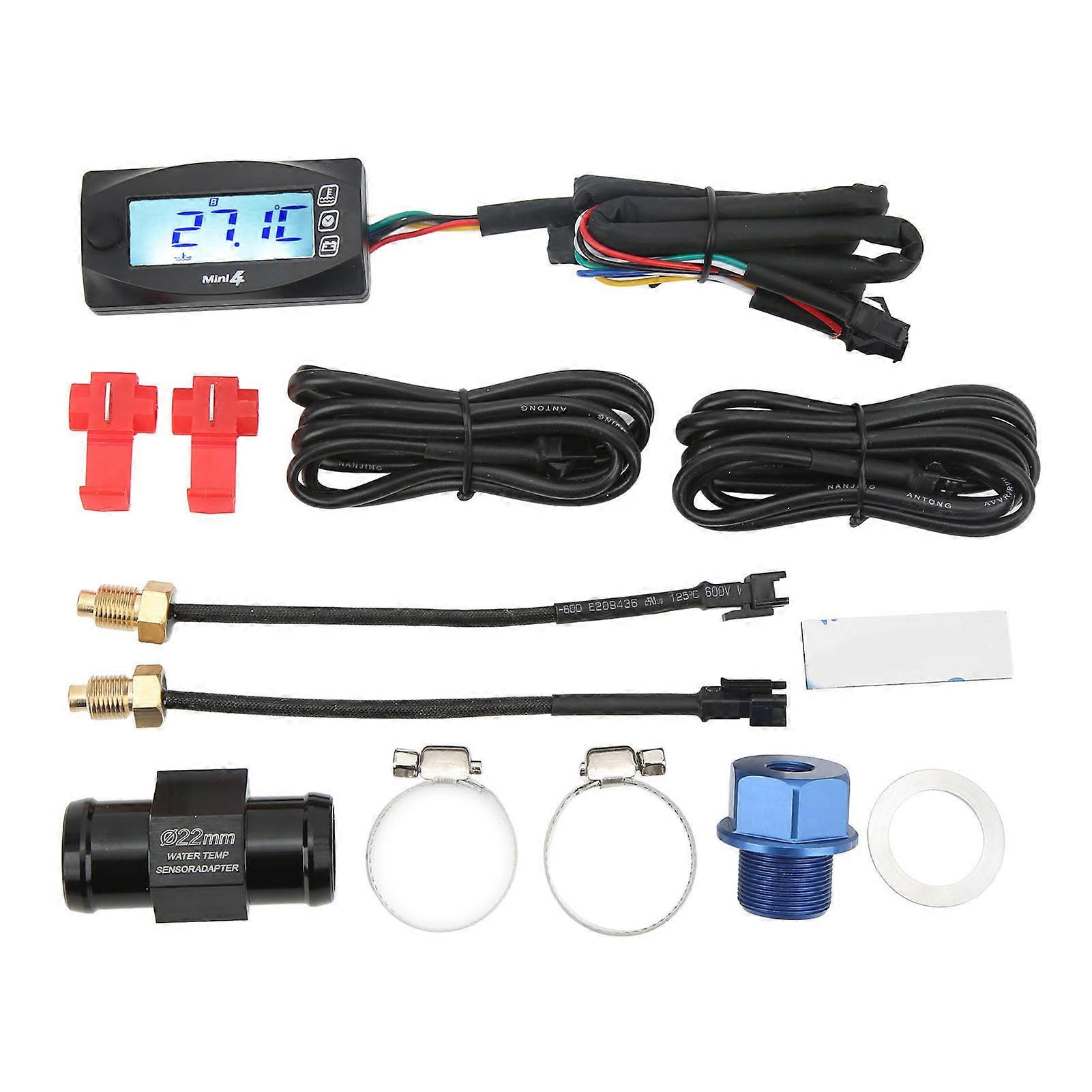 4 in 1 Water Oil Temperature Time Voltage Gauge LCD Digital Display DC12V Universal for Motorcycle M20x1.0