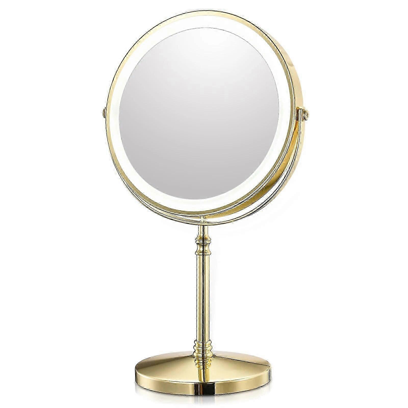 8 Inch Gold Vanity Mirror USB Powered Light 10x Magnification Adjustable Stand for Makeup Application