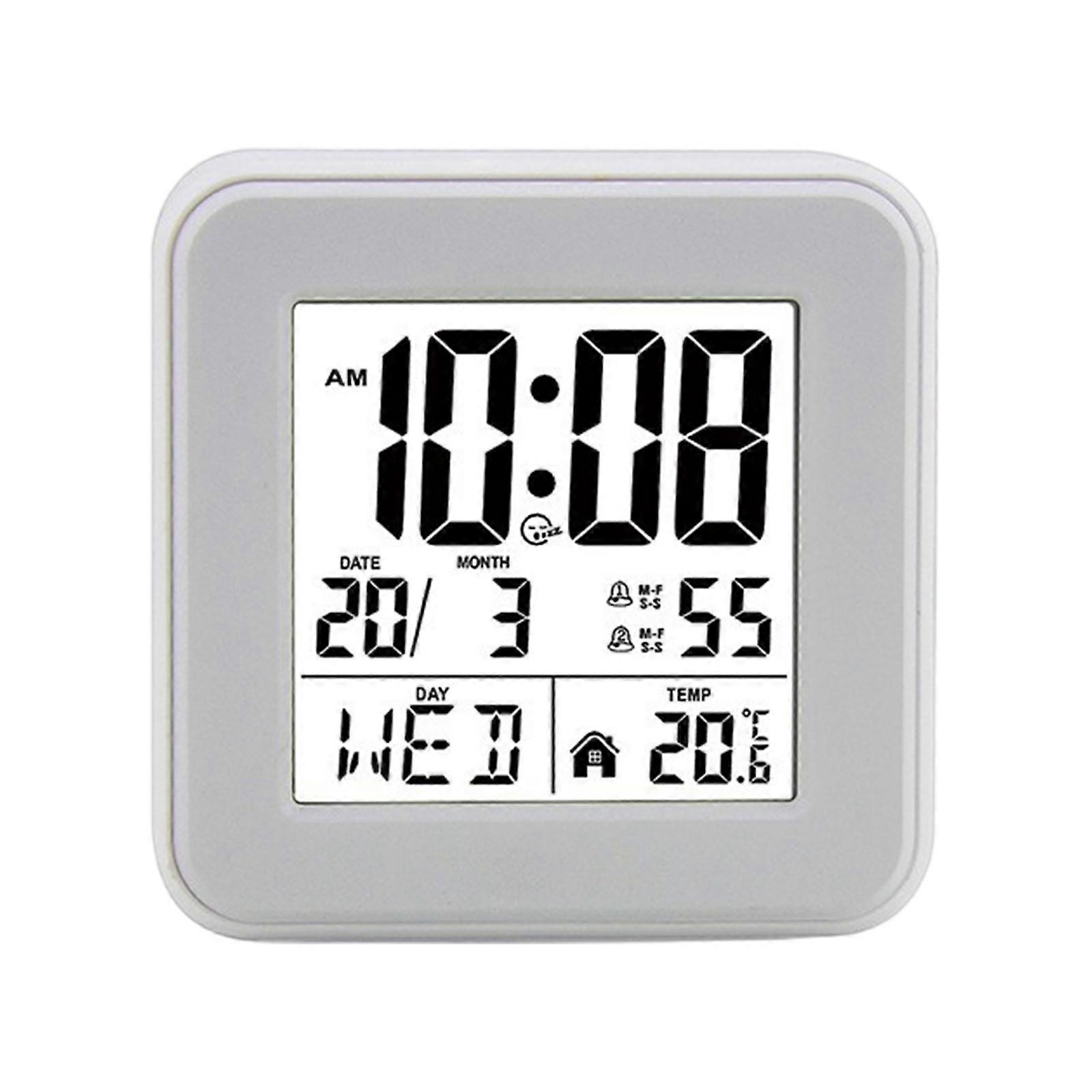 Petit réveil numérique LCD portable à piles fonctionnant avec date jour température 12/24 h rétroéclairage snoozes pour chambre à coucher blanc avec rétroéclairage